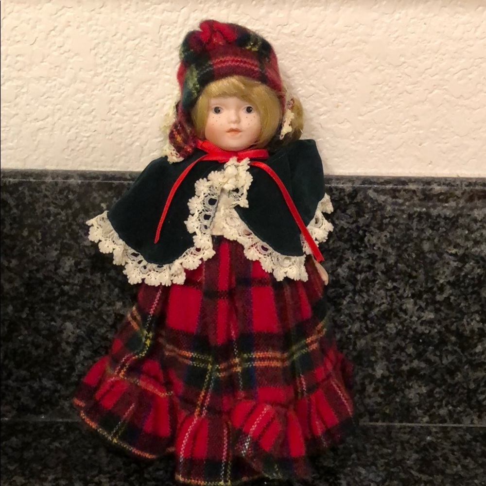 Beautiful vintage doll Christmas outfit porcelain